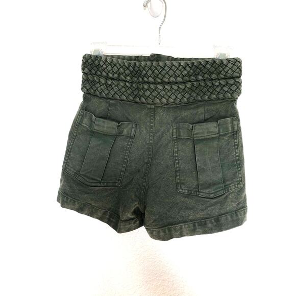Chaser Olive Green Vintage Canvas Braided Waist High Rise Cargo Shorts - S - Picture 2 of 5